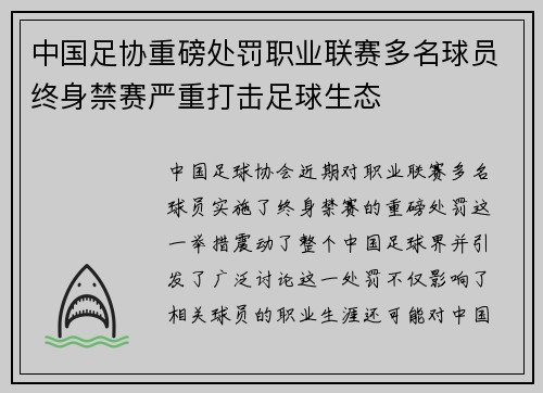 中国足协重磅处罚职业联赛多名球员终身禁赛严重打击足球生态